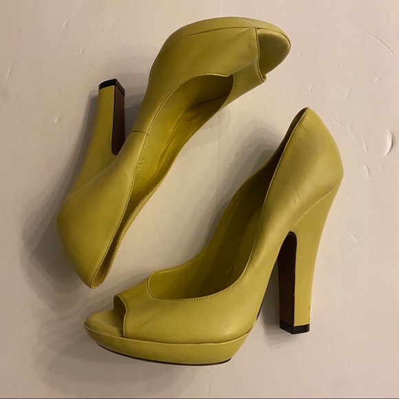 Nina Ricci designer chartreuse leather platform open toe heels made in Italy 39 - Picture 1 of 16
